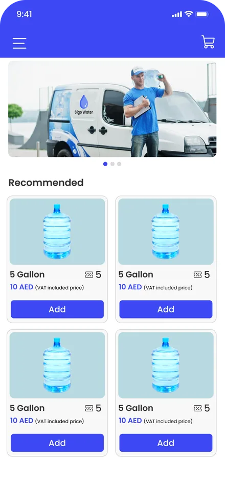 The Sigo Water customer app showing water products to reorder